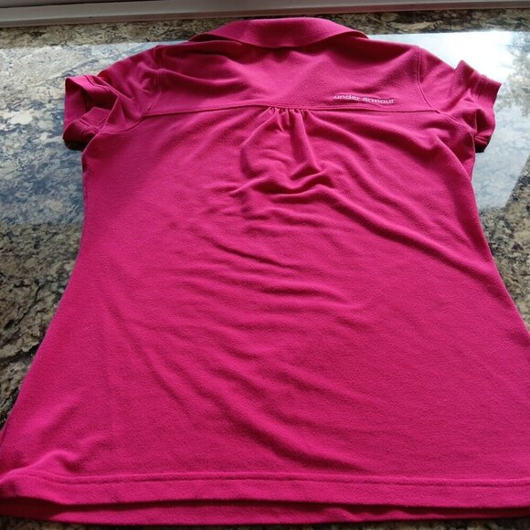 Medium Under Armour Logo Polo Shirt Womens Pink HeatGear Short Sleeve Collared - Picture 8 of 11
